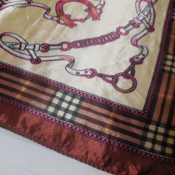 Vintage Scarf 19"x19" small square satin neckerchief red-tan-brown - Picture 3 of 6